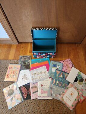 15 Greeting Cards and Card Box Organizer